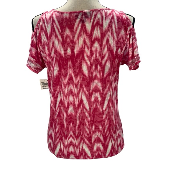 INC Short Cutout Sleeve Bling Detail Keeley Blooms Print T-Shirt - Hot Pink - Sm - Picture 3 of 8